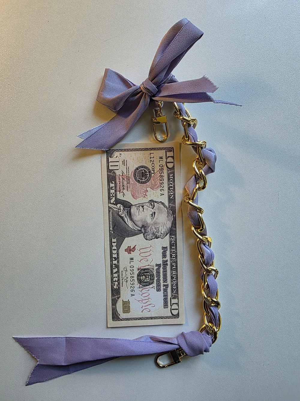 Gold Chain Bracelet with Lavender Fabric Bow